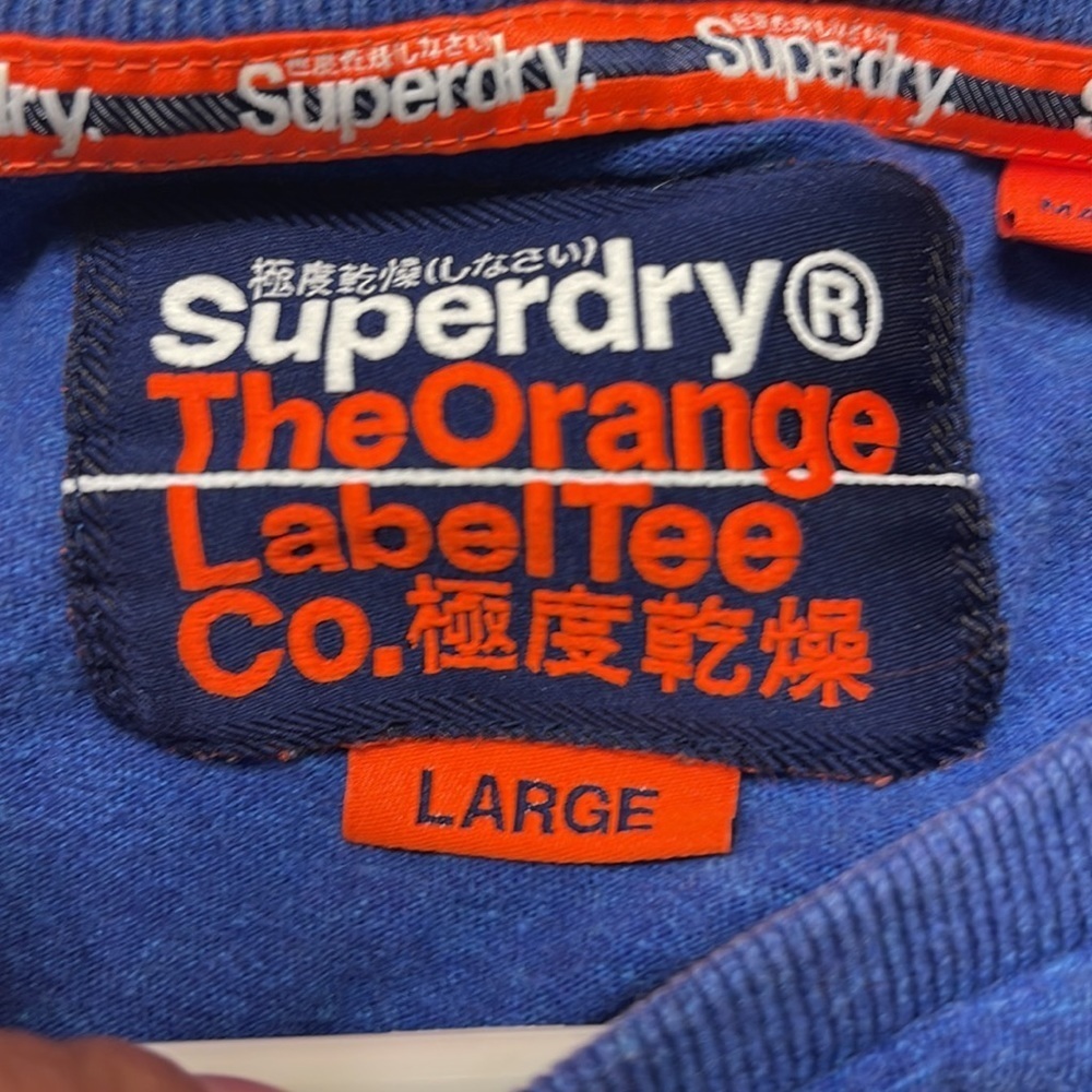 Superdry The Orange Label Tee Blue Shirt Embroider Logo on Chest Size Large EUC - Picture 5 of 6